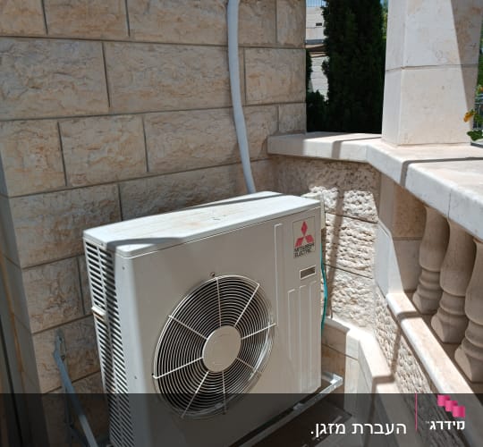 יחידת מיזוג אוויר מותקנת על קיר חיצוני